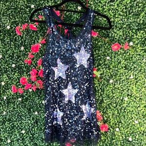 Blue Sleeveless Sequin Tank Top with Star Design